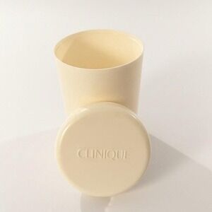 Clinique Cream Plastic‎ Storage Canister with Lid Minimalist Vanity Organizer